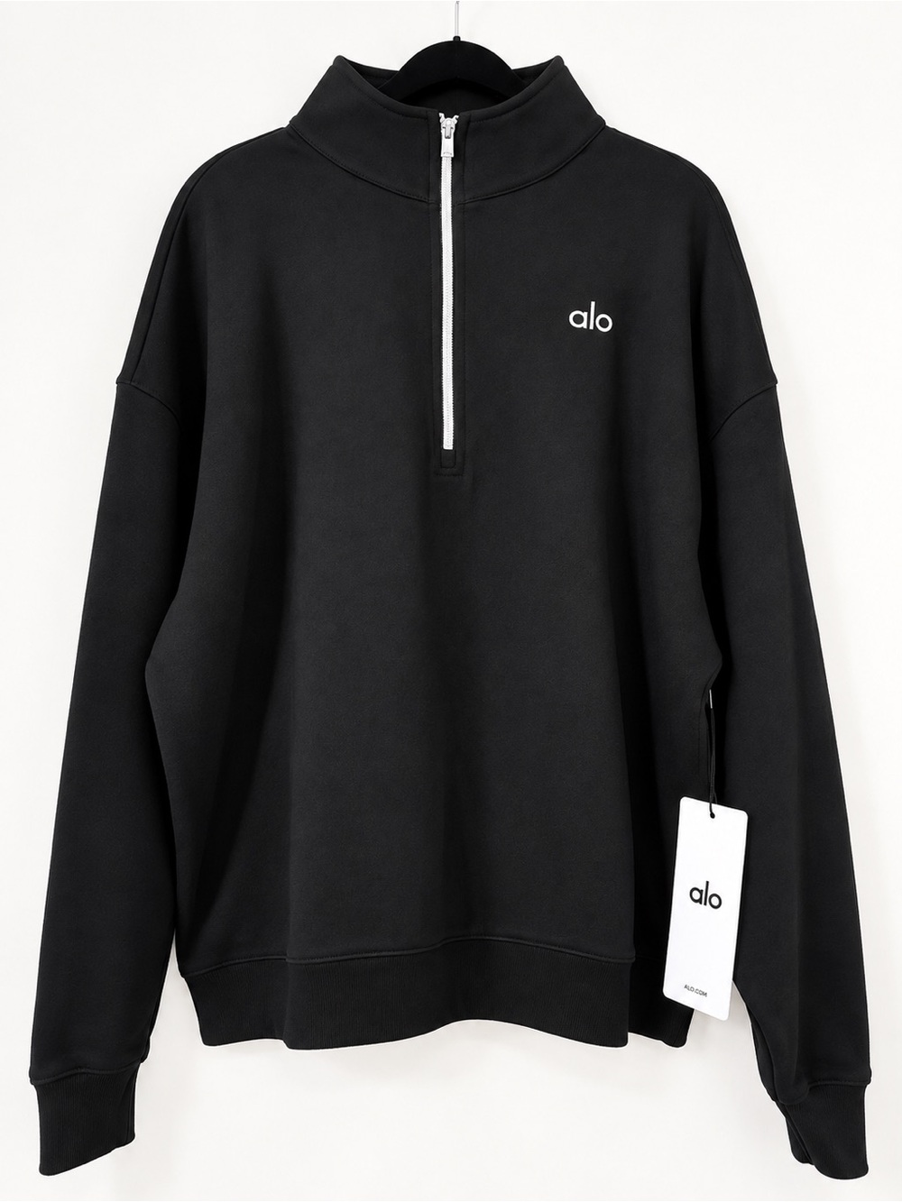 ALO Yoga Black Half-Zip Pullover with White Zip